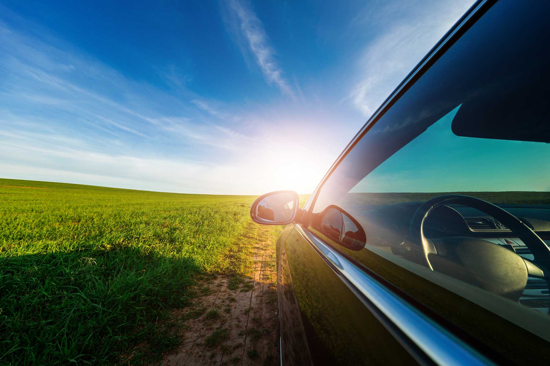 Car driving into nature